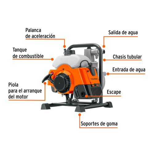 Motobomba autocebante 1"x1", gasolina 2HP, agrícola, TRUPER 103926