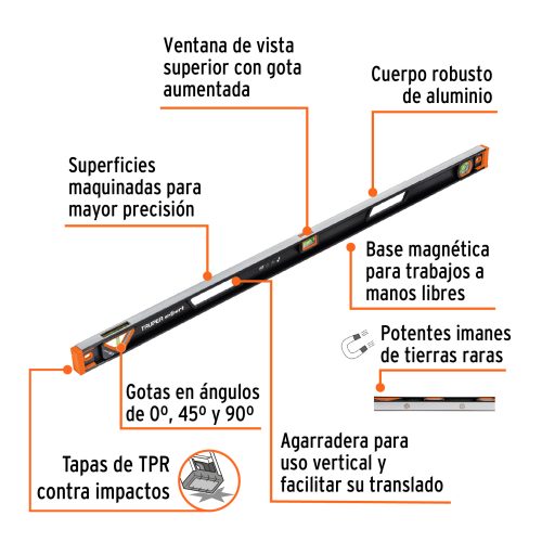 NP-48X+FC1 Nivel profesional magnético de 48", protección TPR, EXPERT