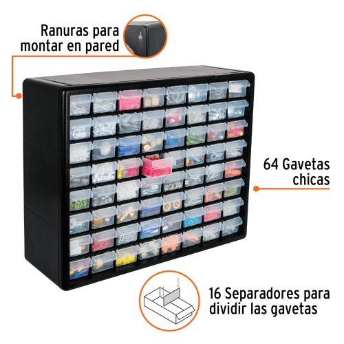 ORG-64+FC1 Organizador con 64 gavetas, TRUPER 10985