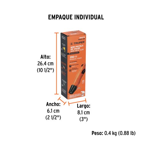 PISCA-AM+EIND1 Mini pistola de calor 350W, TRUPER PRO 102578