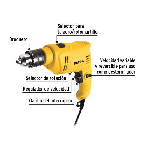 ROTO-1-2P6+CR1 Rotomartillo/destornillador 1/2", 550W, PRETUL 28112