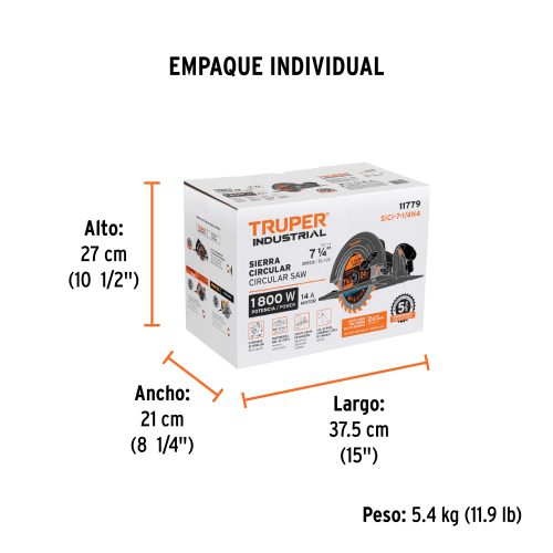 SICI-7-1-4N4+EIND1 Sierra circular 7-1/4", 1800W, TRUPER INDUSTRIAL 11779
