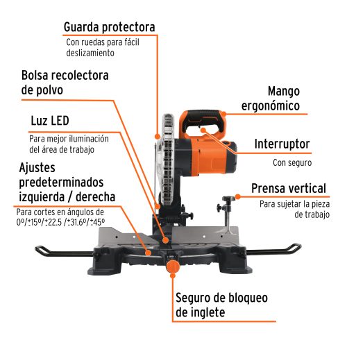 SINCO-10-3+FC1 Sierra de inglete 10", 1900W compuesta, TRUPER 103236