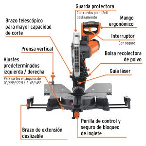SINCO-12+FC1 Sierra de inglete 12", 2000W telescópica compuesta, TRUPER 103235