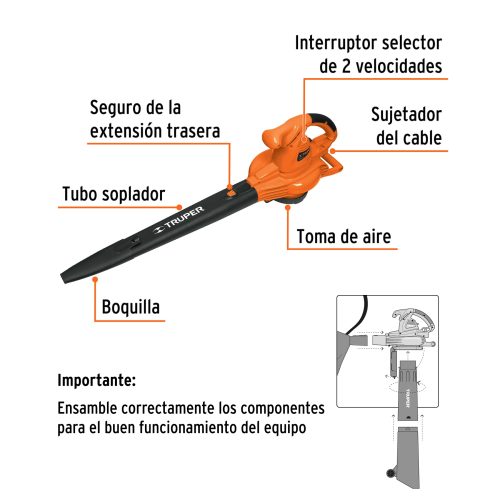 SOPLA-1440+FC1 Sopladora/Aspiradora 1,440 W, con bolsa recolectora, TRUPER 18146