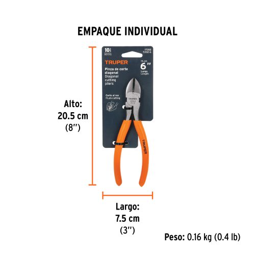Pinza de corte diagonal 6" mango de PVC, TRUPER (17312)