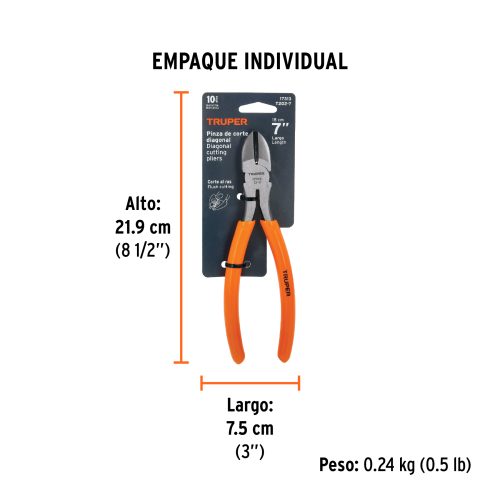 Pinza de corte diagonal 7" mango de PVC, TRUPER (17313)