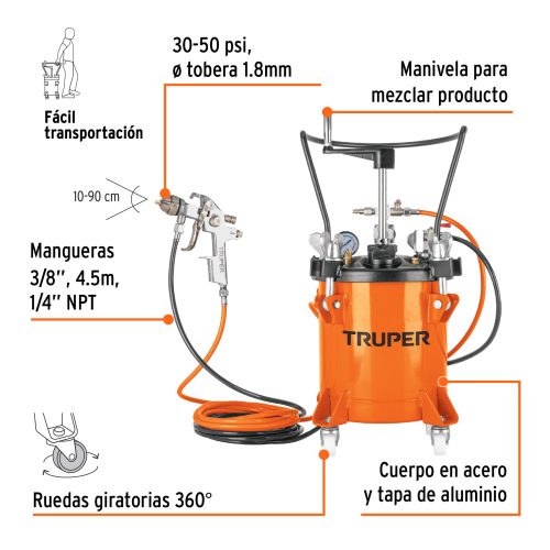 TAN-PI10+FC1 Tanque para pintura con manguera y pistola, 10 litros