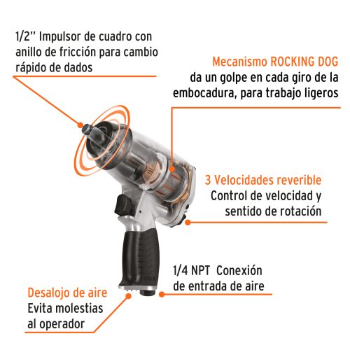 Kit de llave (pistola) de impacto 1/2", estuche plástico