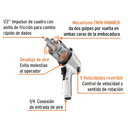 Llave (pistola) de impacto neumática 1/2", ind, TRUPER