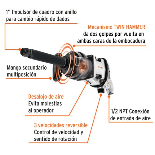 Llave (pistola) de impacto neumática 1", ind, TRUPER