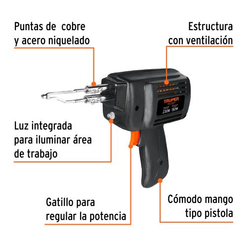 Cautín 230 W tipo pistola con 2 temperaturas, TRUPER ( 17549)