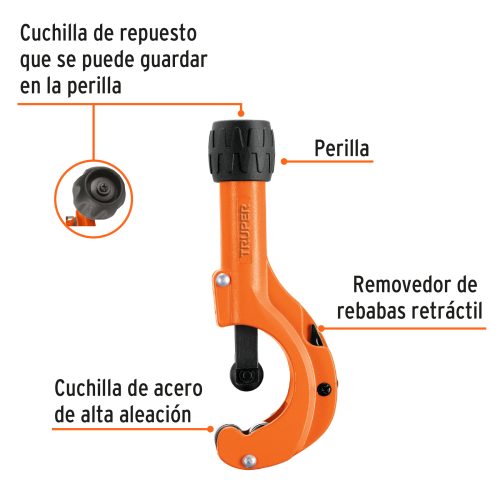 COT-50+FC1 Cortador de tubo de cobre 3/16" a 2" cuchilla 18 mm, TRUPER 12859