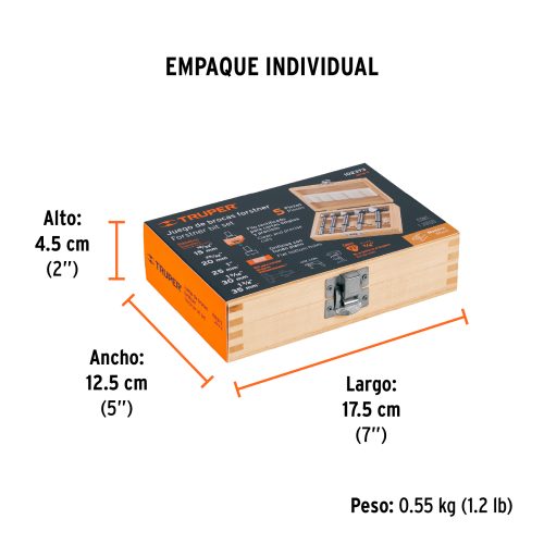 JBFM-5+EIND1 Juego de 5 brocas forstner para madera, TRUPER 102373